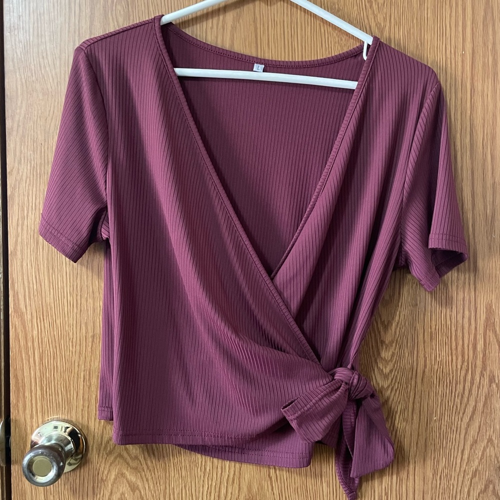 Women's Ribbed Wrap Top - Mauve